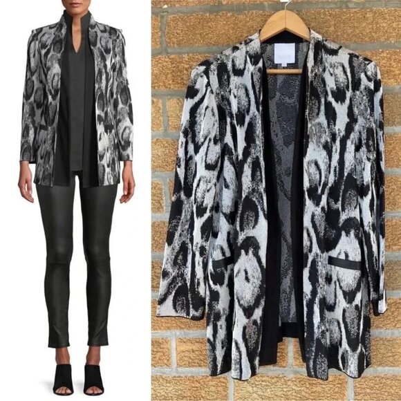 Misook "Snow Leopard" knit jacket Large - Picture 1 of 12